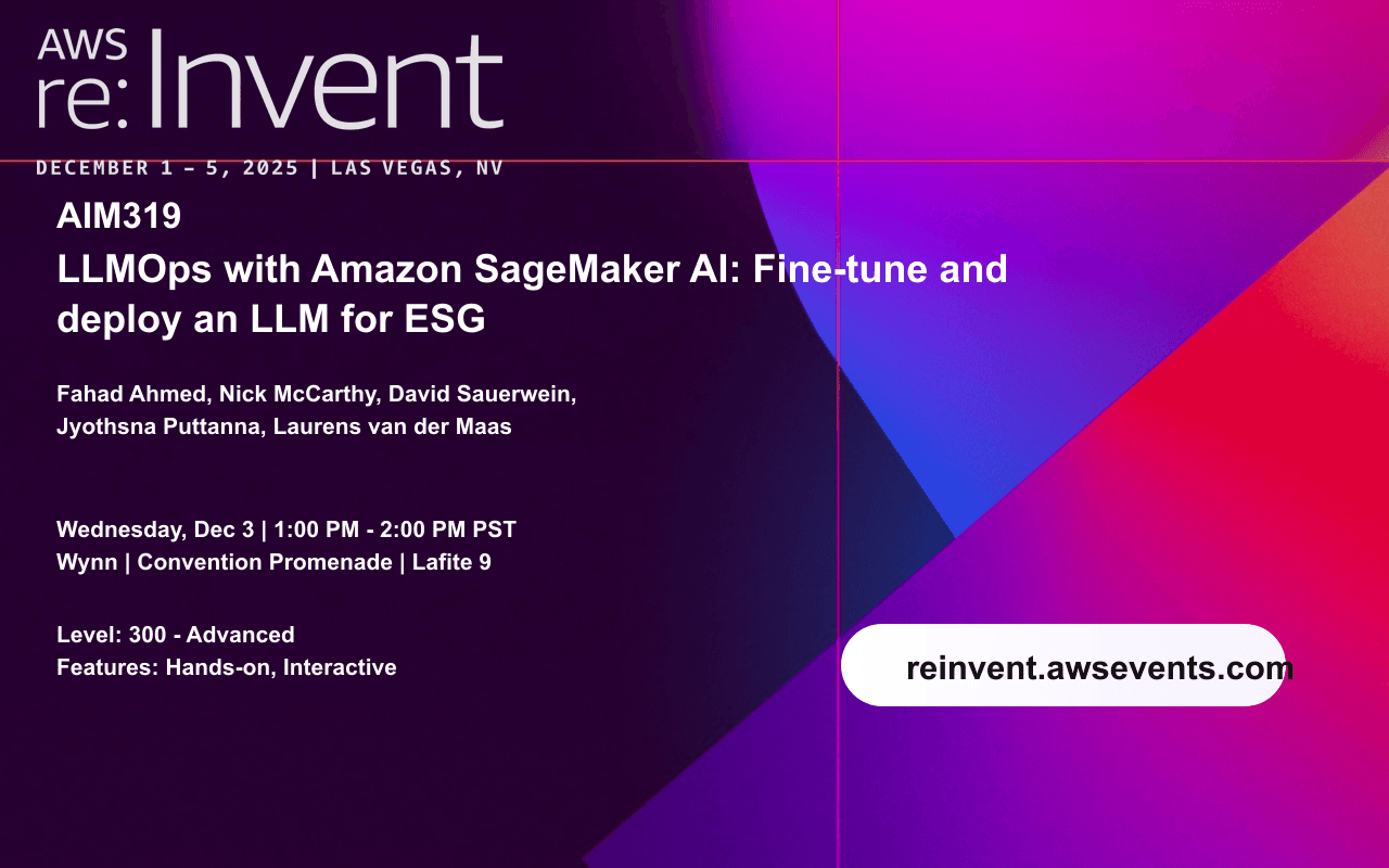 AWS re:Invent AIM319 LLMOps workshop graphic